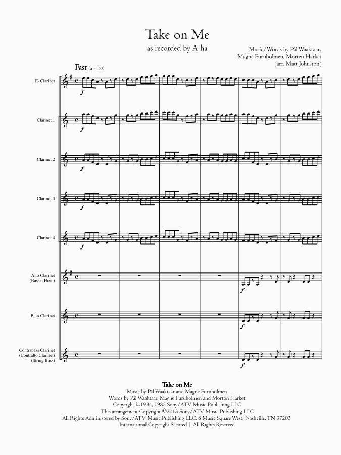 A-ha (arr. Johnston) - Take On Me for Clarinet Choir