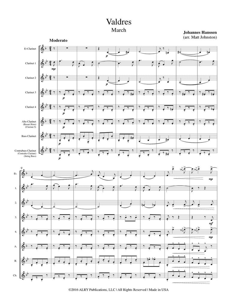 Hanssen (arr. Matt Johnston) - Valdres for Clarinet Choir