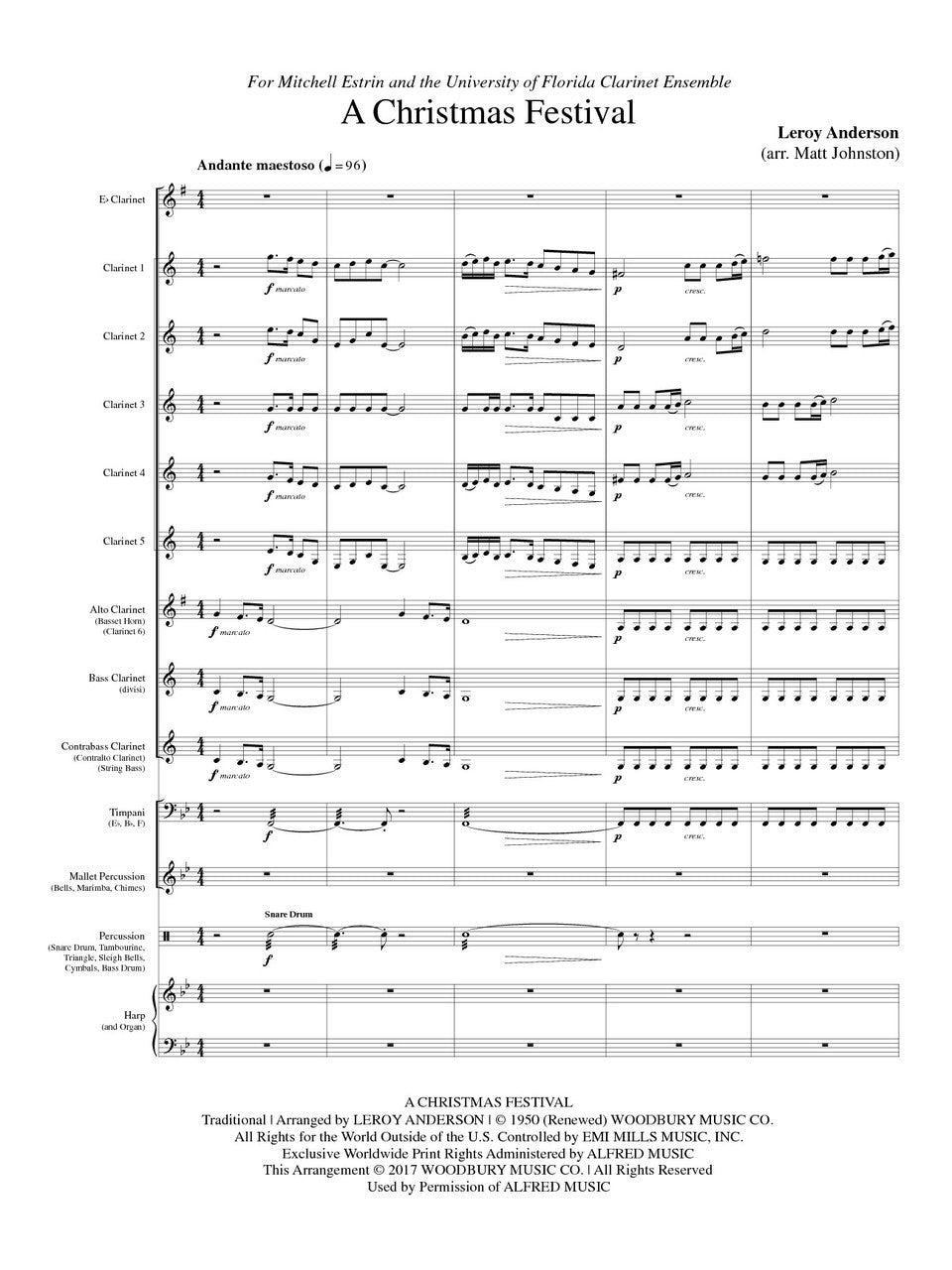 Anderson (arr. Johnston) - A Christmas Festival for Clarinet Choir