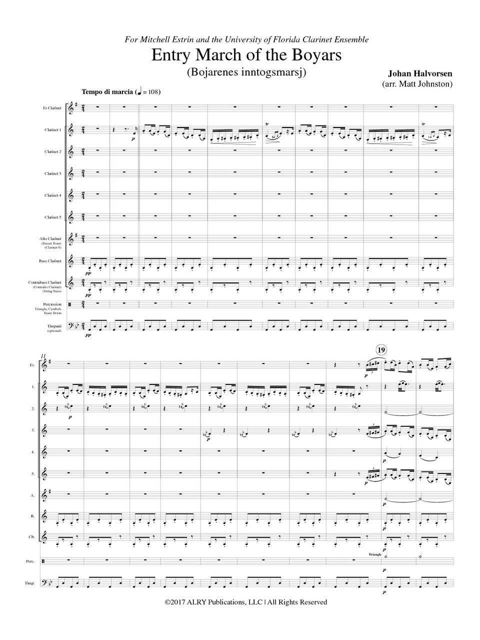 Halvorsen (arr. Johnston) - Entry March of the Boyars for Clarinet Choir