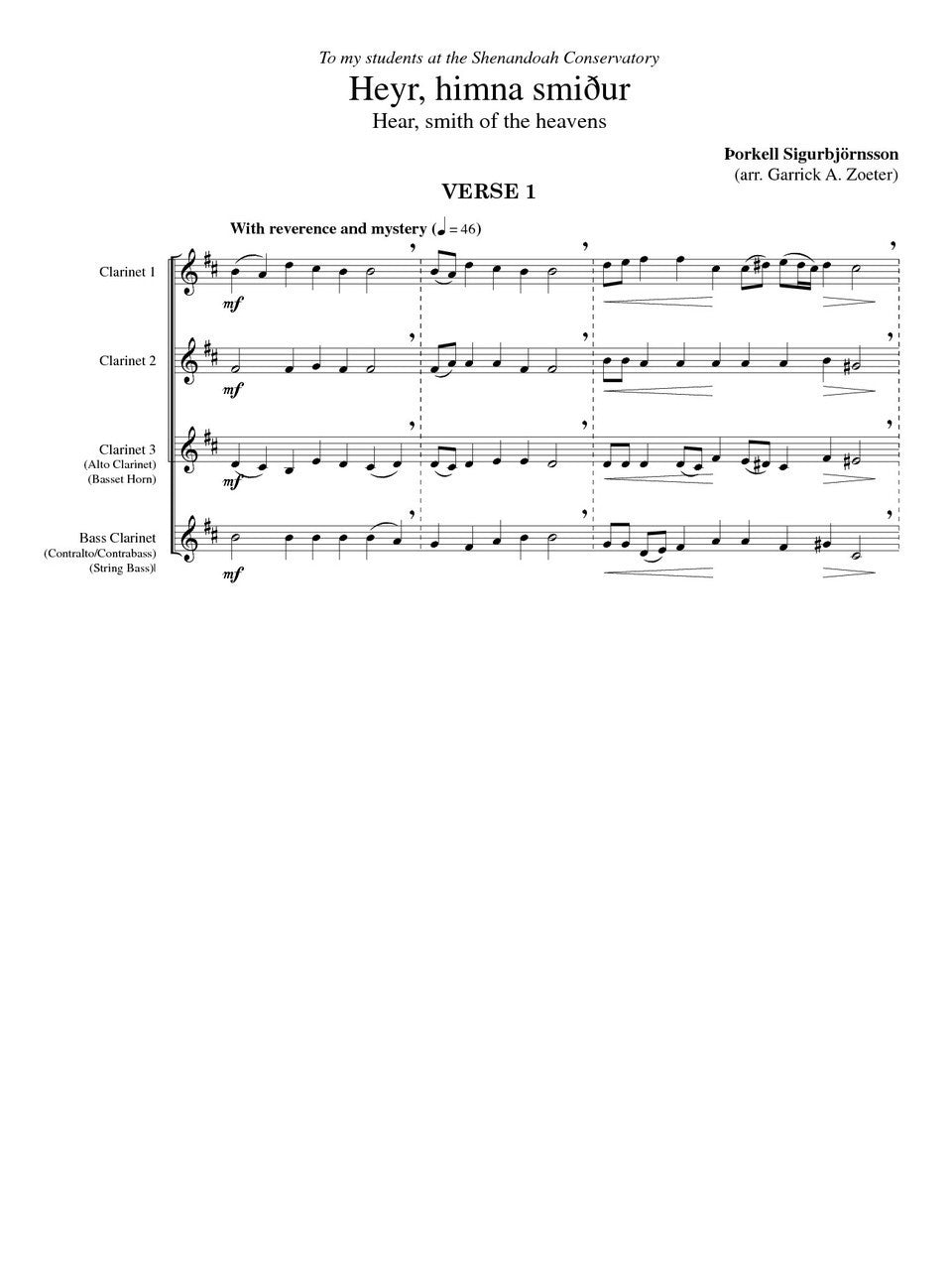 Sigurbjornsson (arr. Zoeter) - Heyr Himna Smidur for Clarinet Choir
