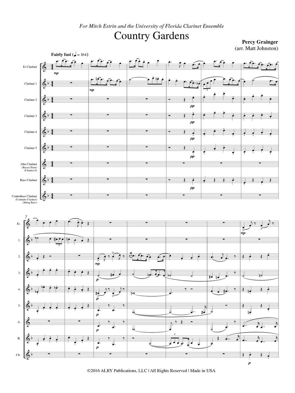 Grainger (arr. Johnston) - Country Gardens for Clarinet Choir