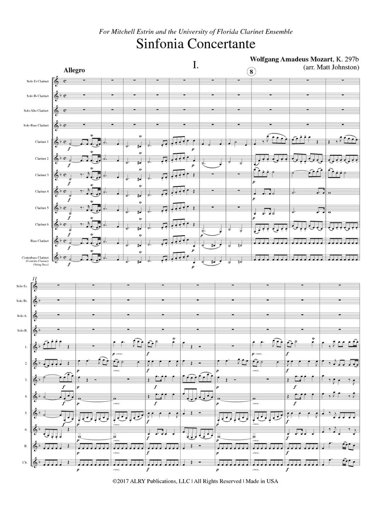 Mozart (arr. Matt Johnston) - Sinfonia Concertante for Clarinet Choir