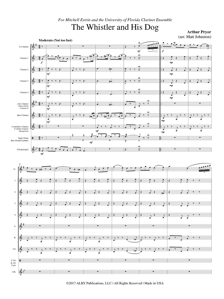 Pryor (arr. Johnston) - The Whistler and His Dog for Clarinet Choir