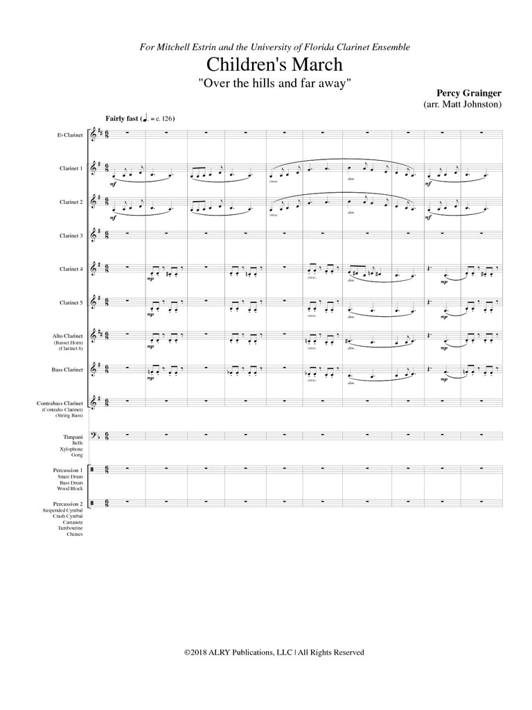 Grainger (arr. Johnston) - Children's March for Clarinet Choir