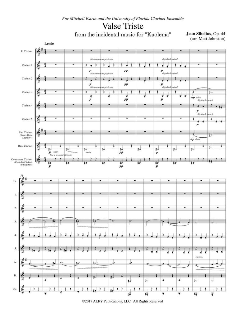 Sibelius (arr. Johnston) - Valse Triste for Clarinet Choir