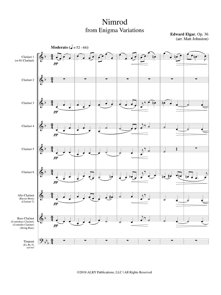 Elgar (arr. Matt Johnston) - Nimrod from Enigma Variations, Op. 36 for Clarinet Choir