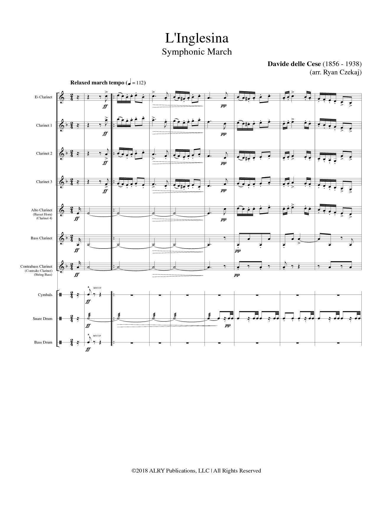 delle Cese (arr. Czekaj) - L'Inglesina Symphonic March for Clarinet Choir