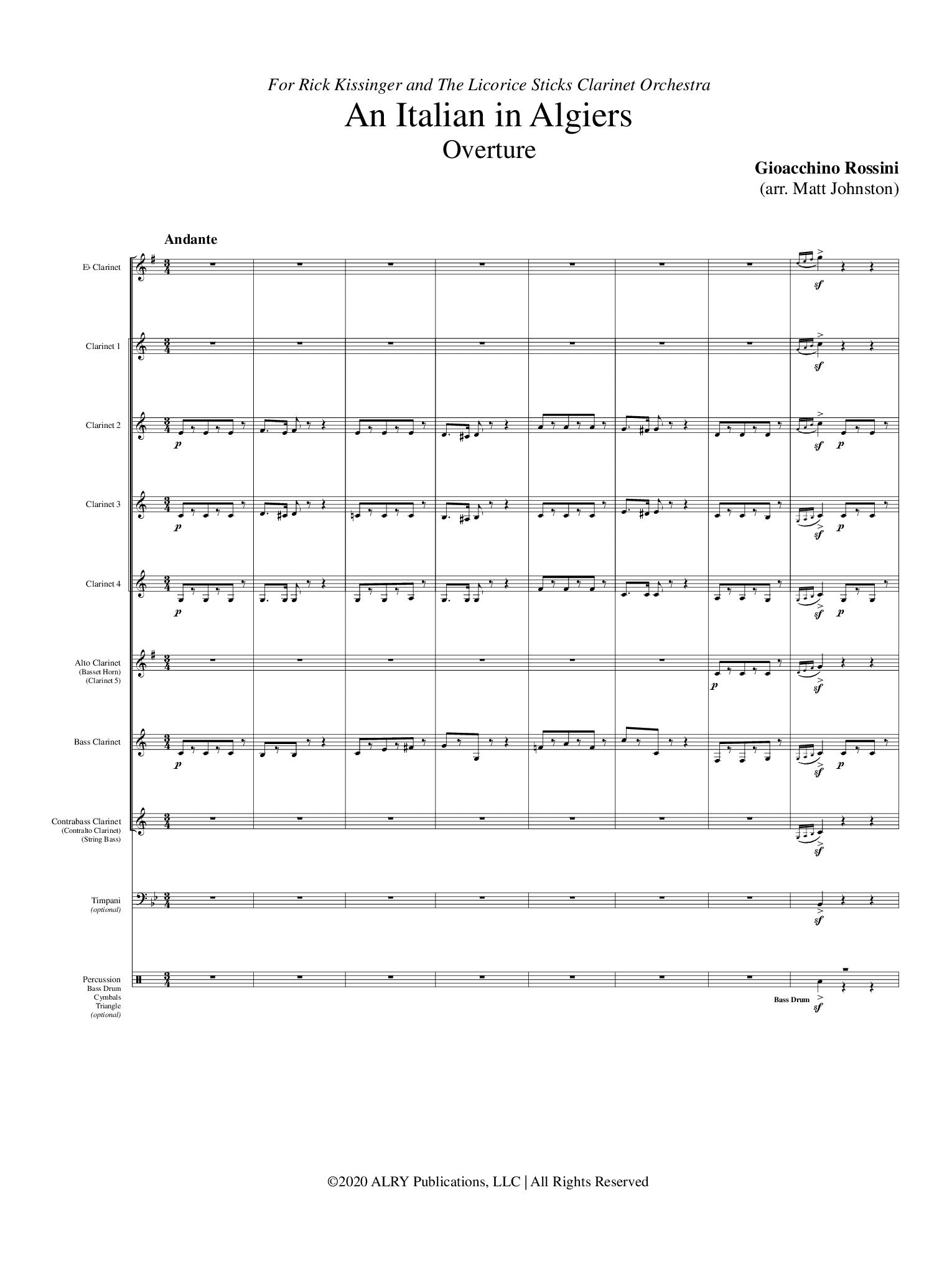 Rossini (arr. Johnston) - Overture to An Italian in Algiers for Clarinet Choir