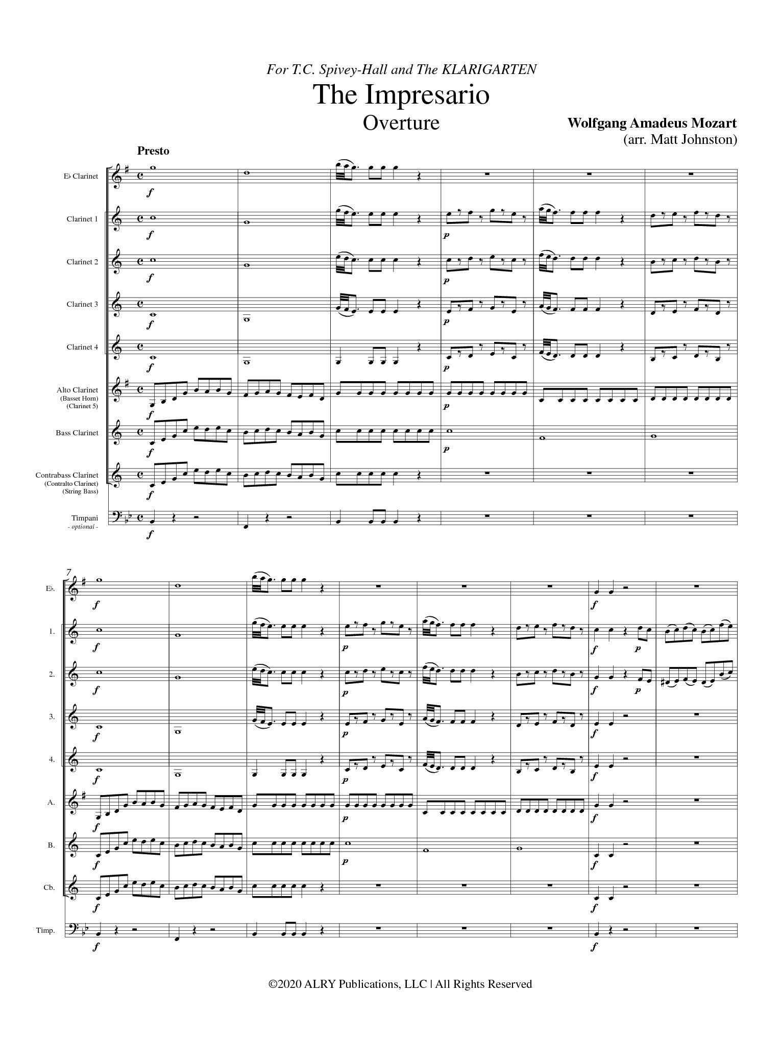 Mozart (arr. Johnston) - The Impresario Overture for Clarinet Choir