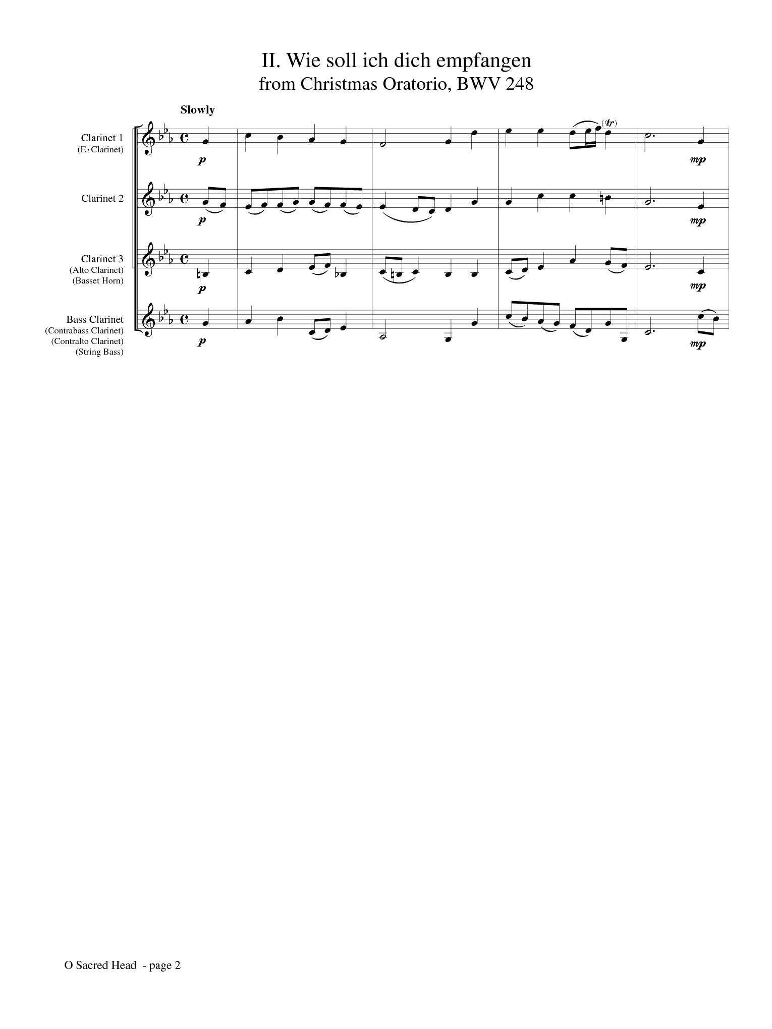 Bach (arr. Johnston) - O Sacred Head for Clarinet Choir