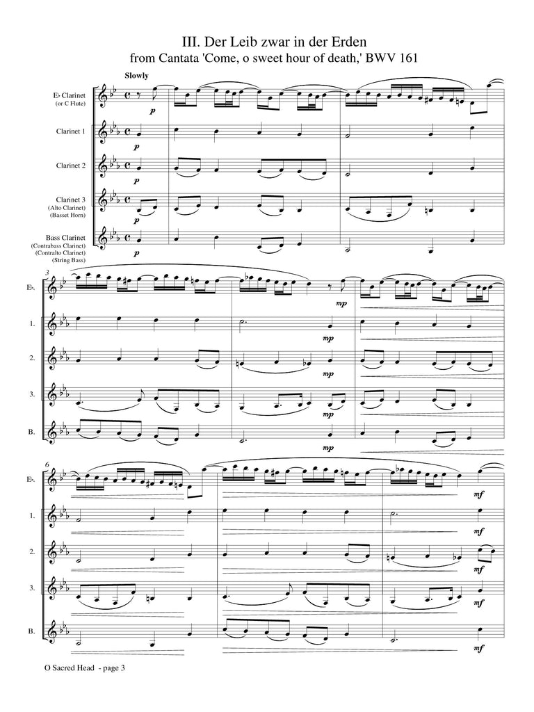 Bach (arr. Johnston) - O Sacred Head for Clarinet Choir
