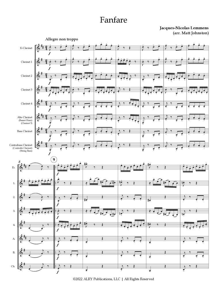 Lemmens (arr. Johnston) - Fanfare for Clarinet Choir