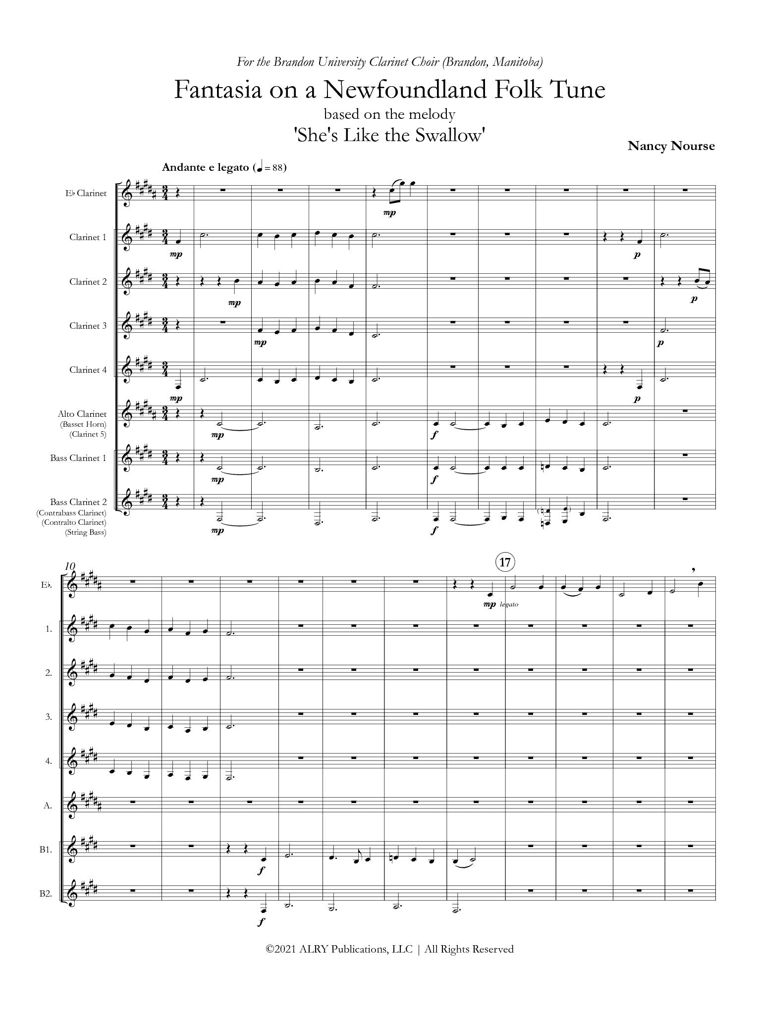 Nourse - Fantasia on a Newfoundland Folk Tune for Clarinet Choir
