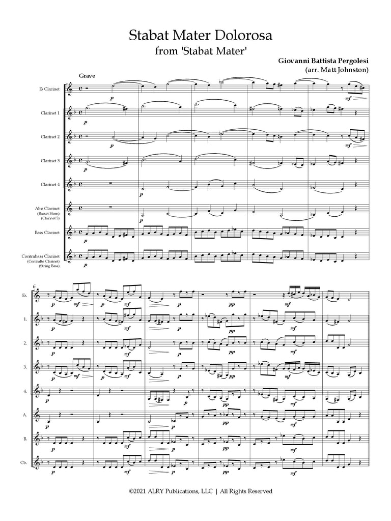 Pergolesi (arr. Johnston) - Stabat Mater Dolorosa for Clarinet Choir