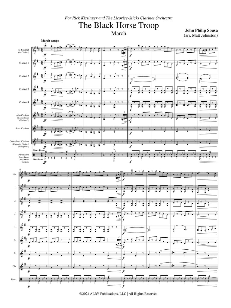 Sousa (arr. Johnston) - The Black Horse Troop for Clarinet Choir