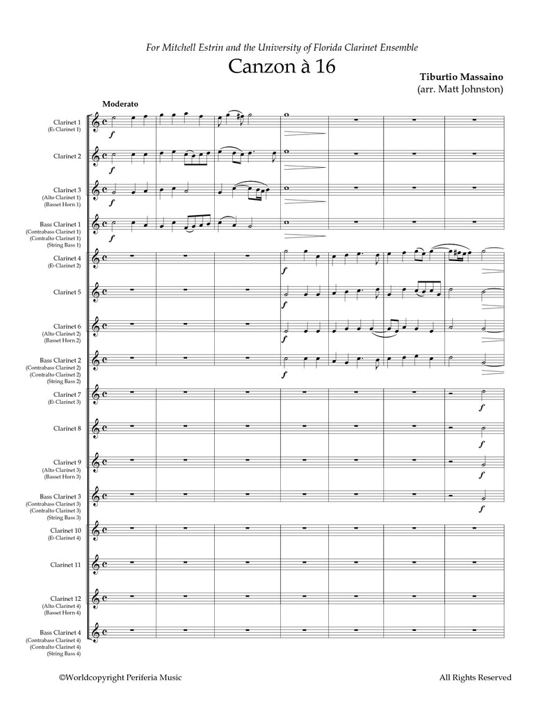 Massaino (arr. Matt Johnston) - Canzon à 16 for Clarinet Choir