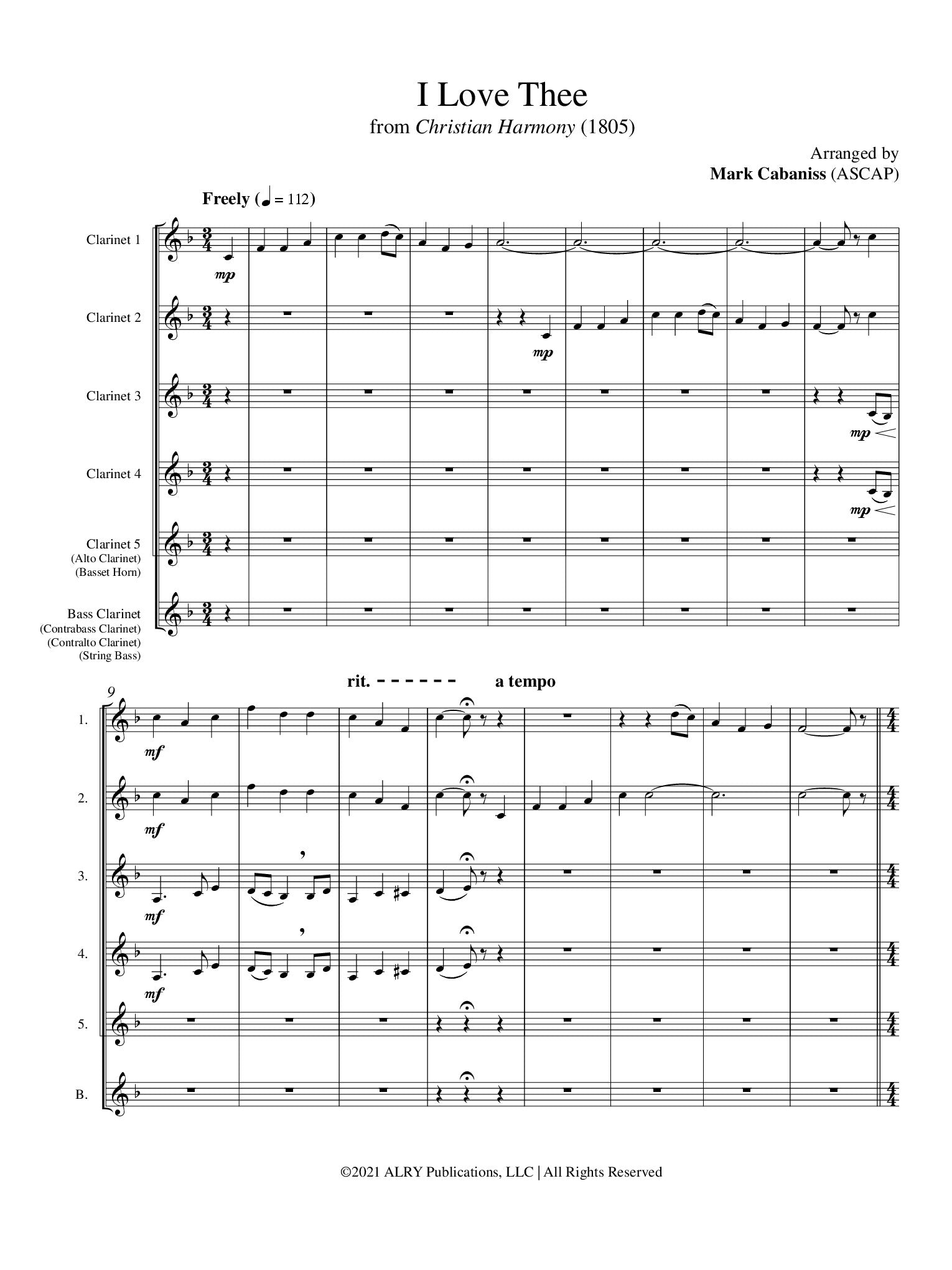Cabaniss (arr. Matt Johnston) - I Love Thee for Clarinet Choir