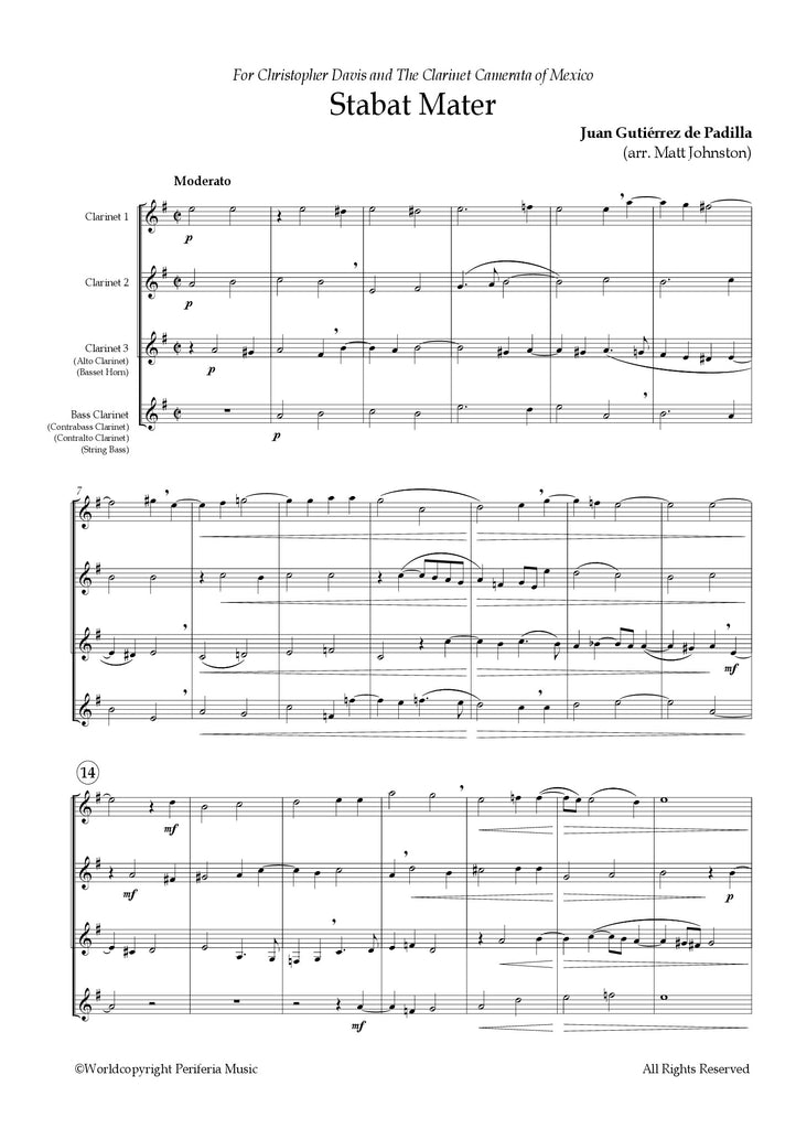 Gutierrez de Padilla (arr. Johnston) - Stabat Mater for Clarinet Quartet (or Choir)