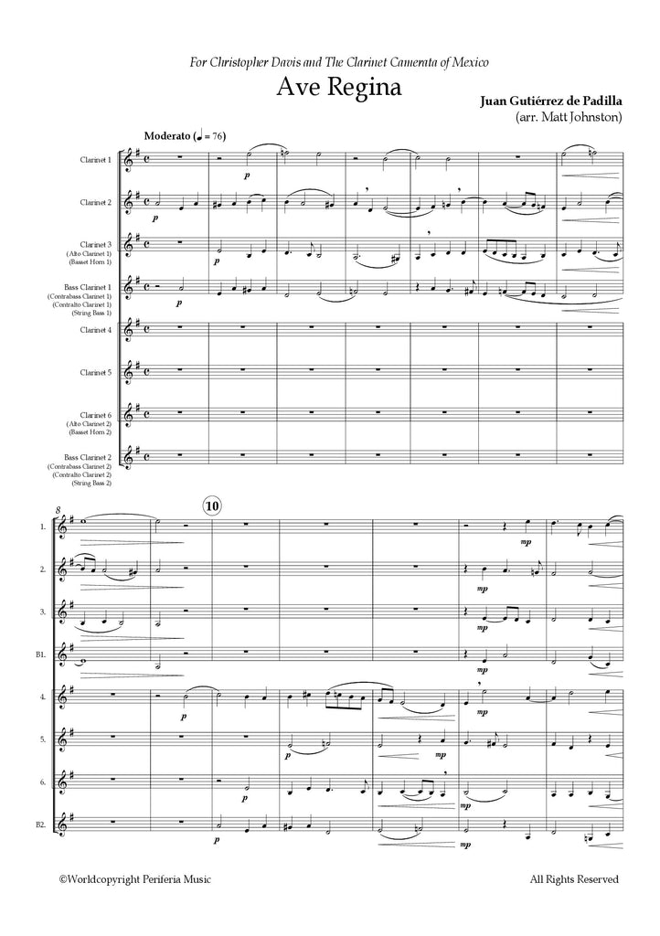 Gutierrez de Padilla (arr. Matt Johnston) - Ave Regina for Clarinet Choir
