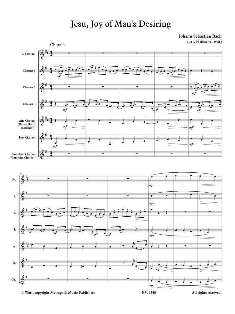 Bach (arr. Prof. Hideaki Iwai) - Jesu, Joy of Man's Desiring for Clarinet Choir
