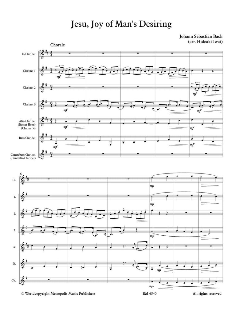 Bach (arr. Iwai) - Jesu, Joy of Man's Desiring for Clarinet Choir