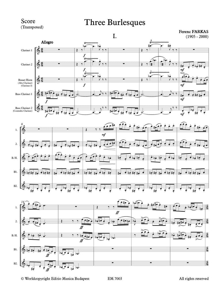 Farkas - Three Burlesques for Clarinet Choir