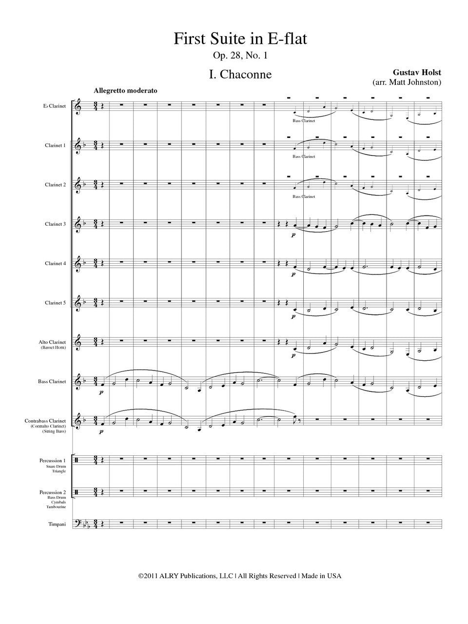 Holst (arr. Matt Johnston) - First Suite in E-flat, Op. 28, No.1 for Clarinet Choir