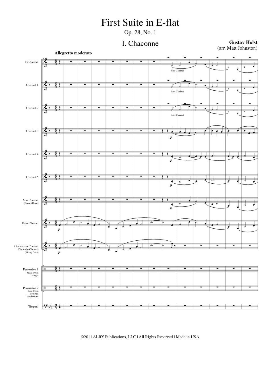 Holst (arr. Johnston) - First Suite in E-flat, Op. 28, No.1 for Clarinet Choir