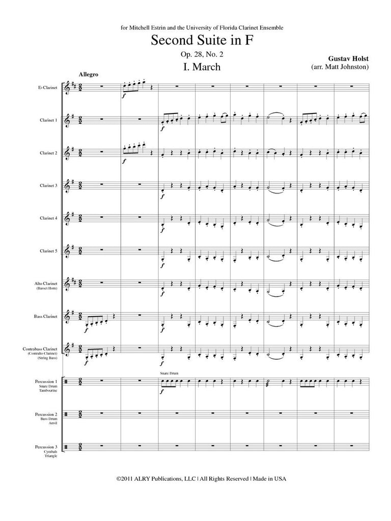 Holst (arr. Matt Johnston) - Second Suite in F, Op.28, No.2 for Clarinet Choir