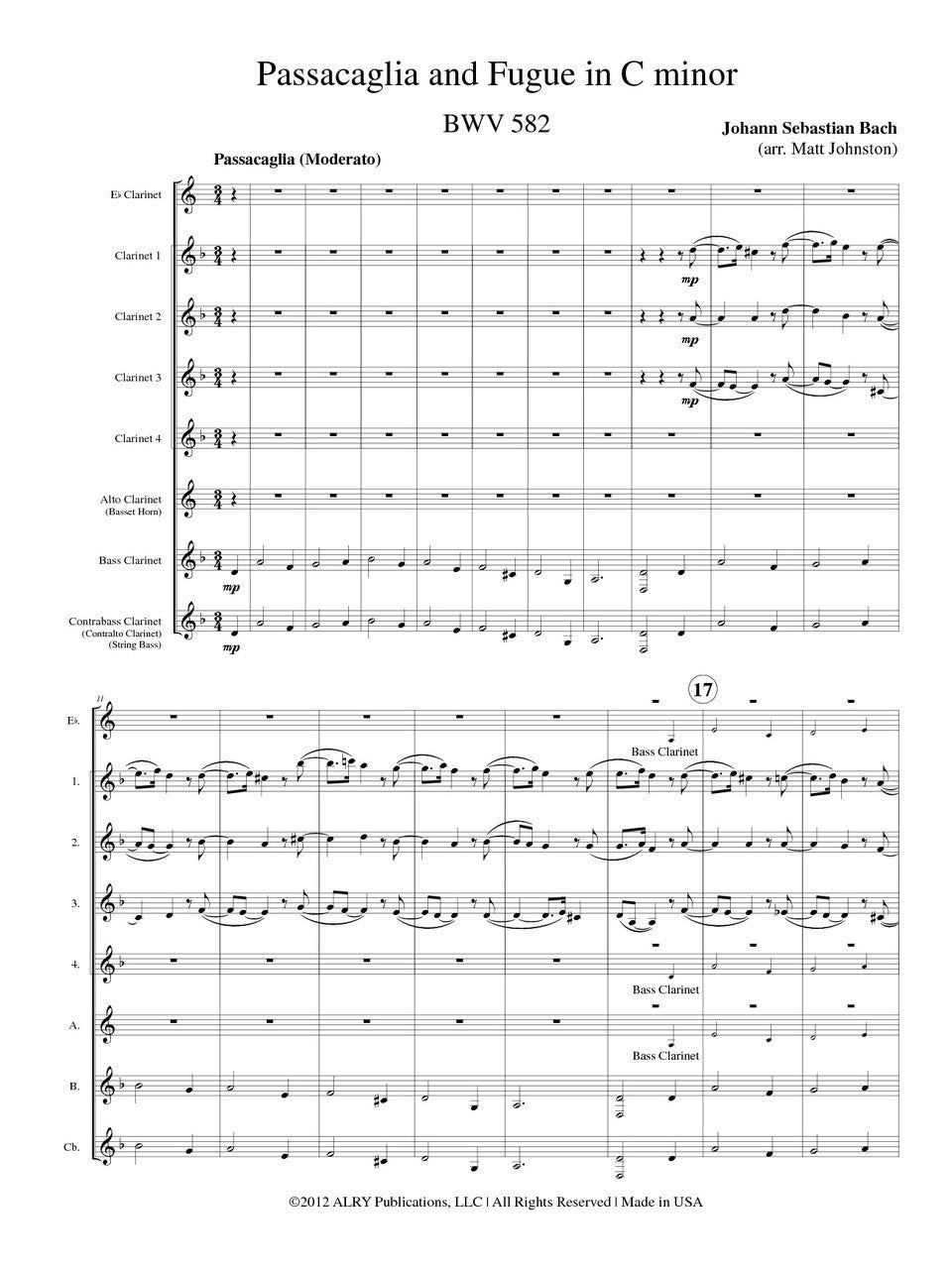 Bach (arr. Matt Jonston) - Passacaglia and Fugue in C minor for Clarinet Choir