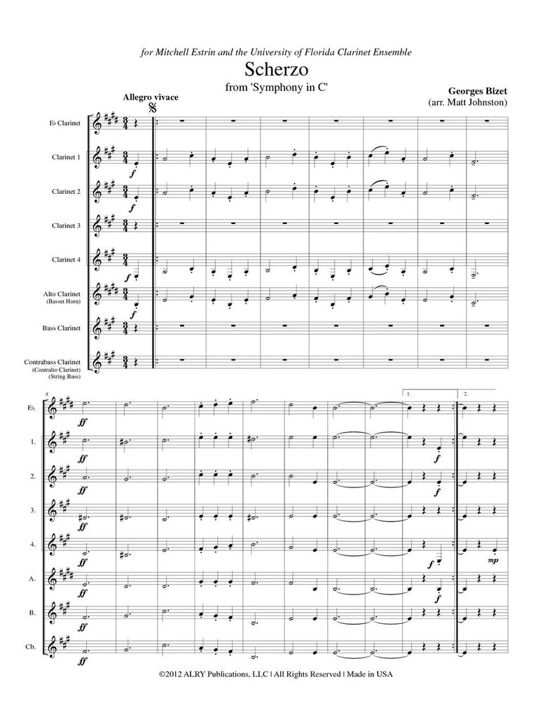 Bizet (arr. Matt Johnston) - Scherzo' from Symphony in C for Clarinet Choir