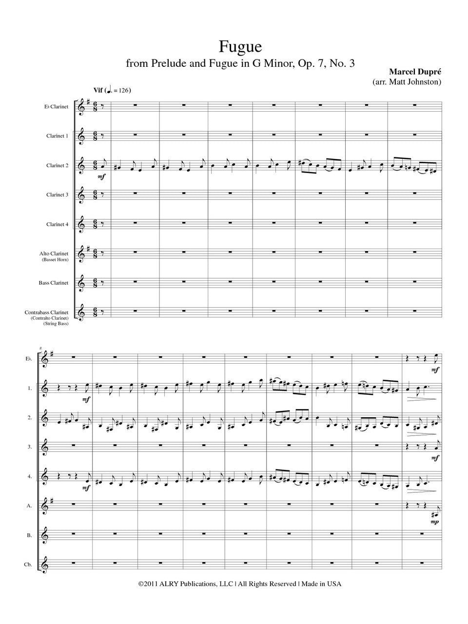 Dupre (arr. Johnston) - Fugue from Prelude and Fugue in G minor for Clarinet Choir