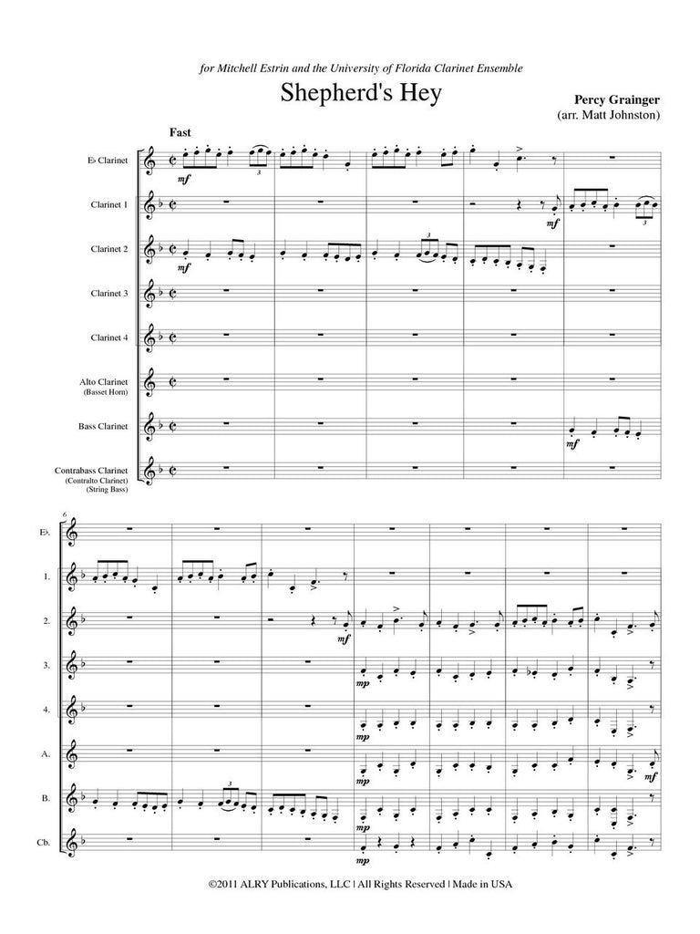Grainger (arr. Matt Johnston) - Shepherd's Hey for Clarinet Choir
