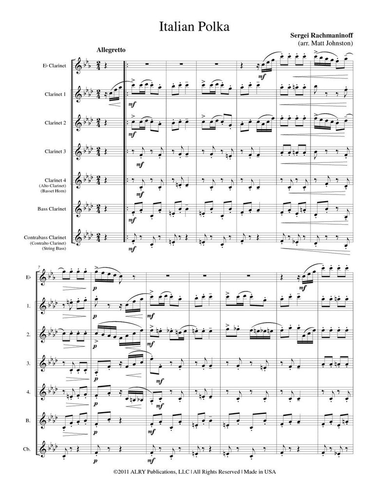 Rachmaninoff (arr. Johnston) - Italian Polka for Clarinet Choir