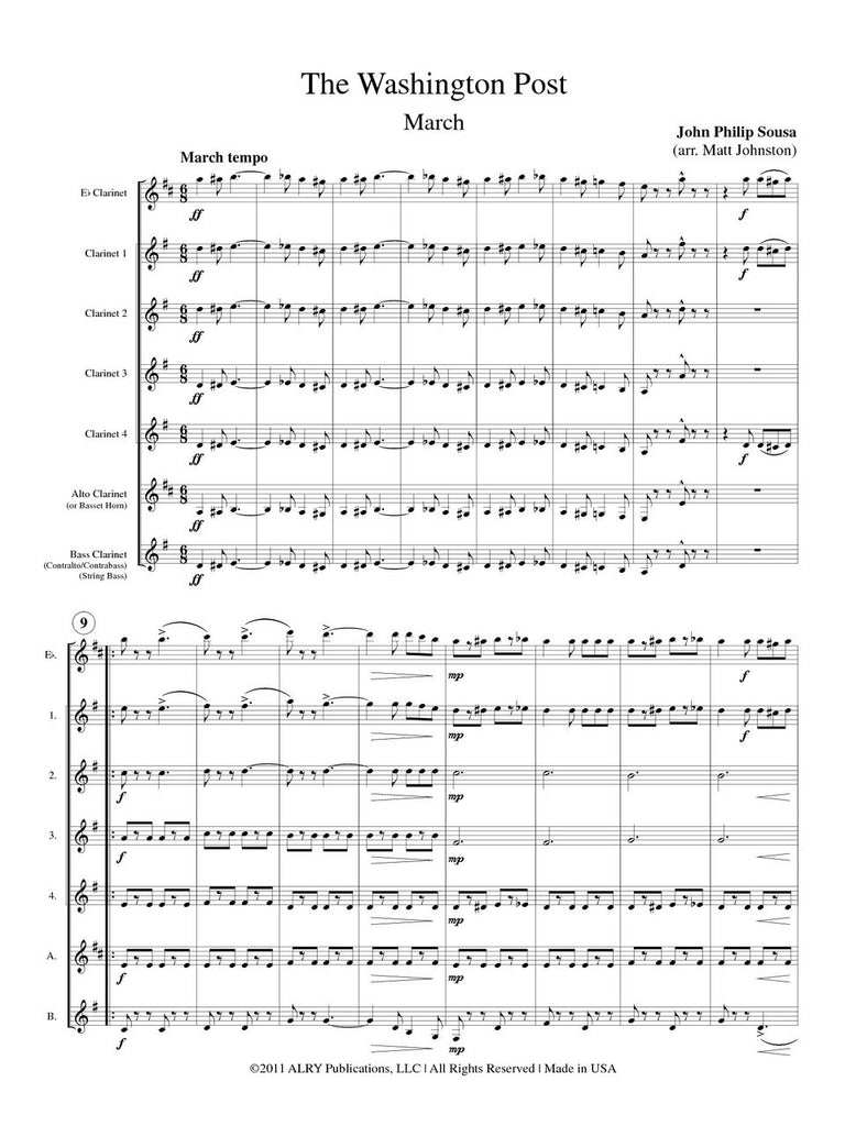 Sousa (arr. Matt Johnston) - The Washington Post for Clarinet Choir