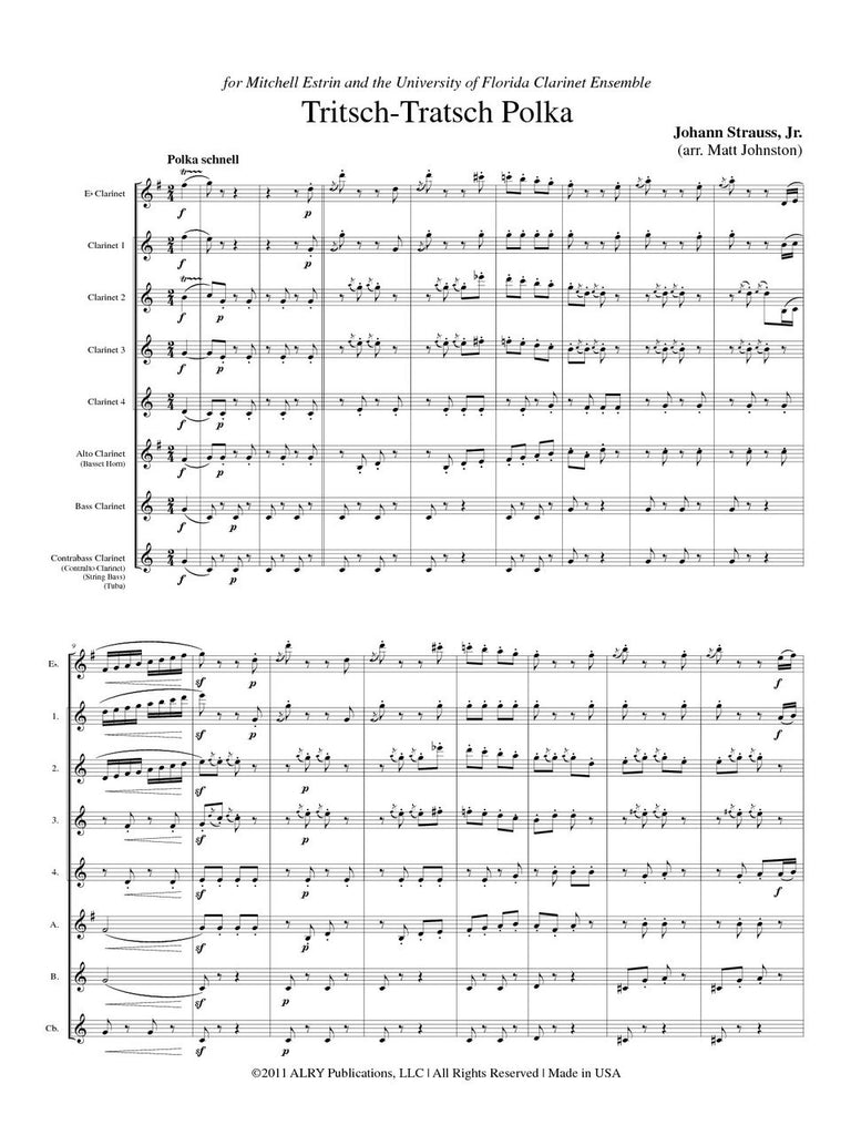 Strauss Jr. (arr. Matt Johnston) - Tritsch-Tratsch Polka for Clarinet Choir