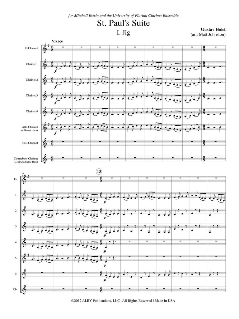 Holst (arr. Johnston) - St. Paul's Suite for Clarinet Choir