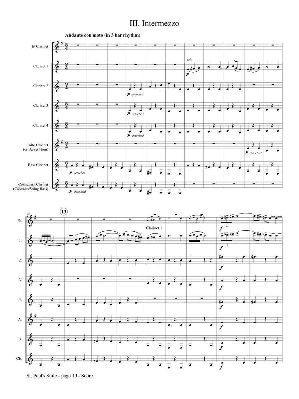 Holst (arr. Matt Johnston) - St. Paul's Suite for Clarinet Choir