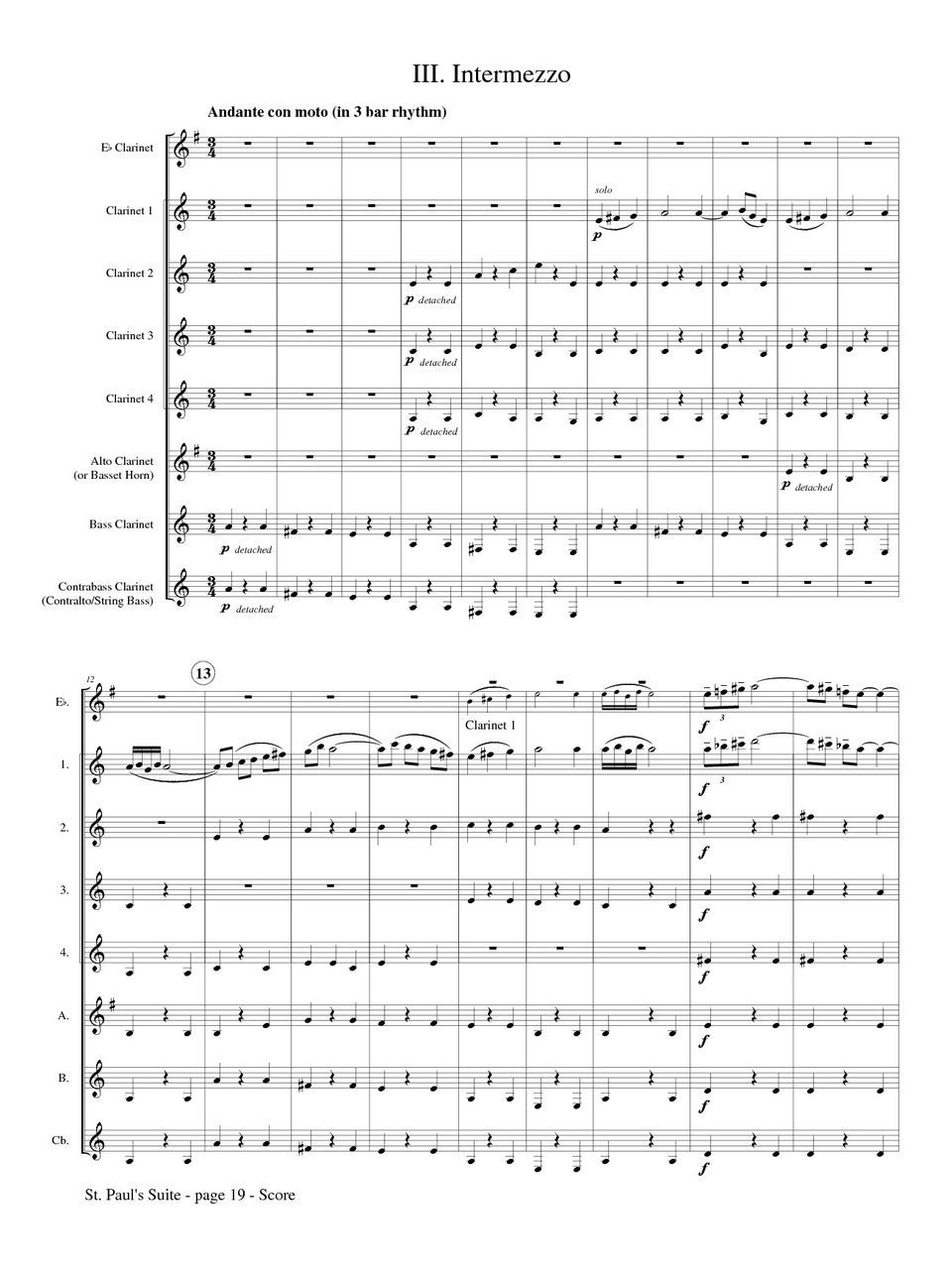 Holst (arr. Johnston) - St. Paul's Suite for Clarinet Choir