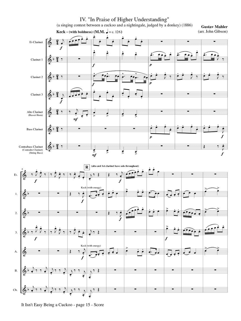 Gibson - It Isn’t Easy Being A Cuckoo for Clarinet Choir