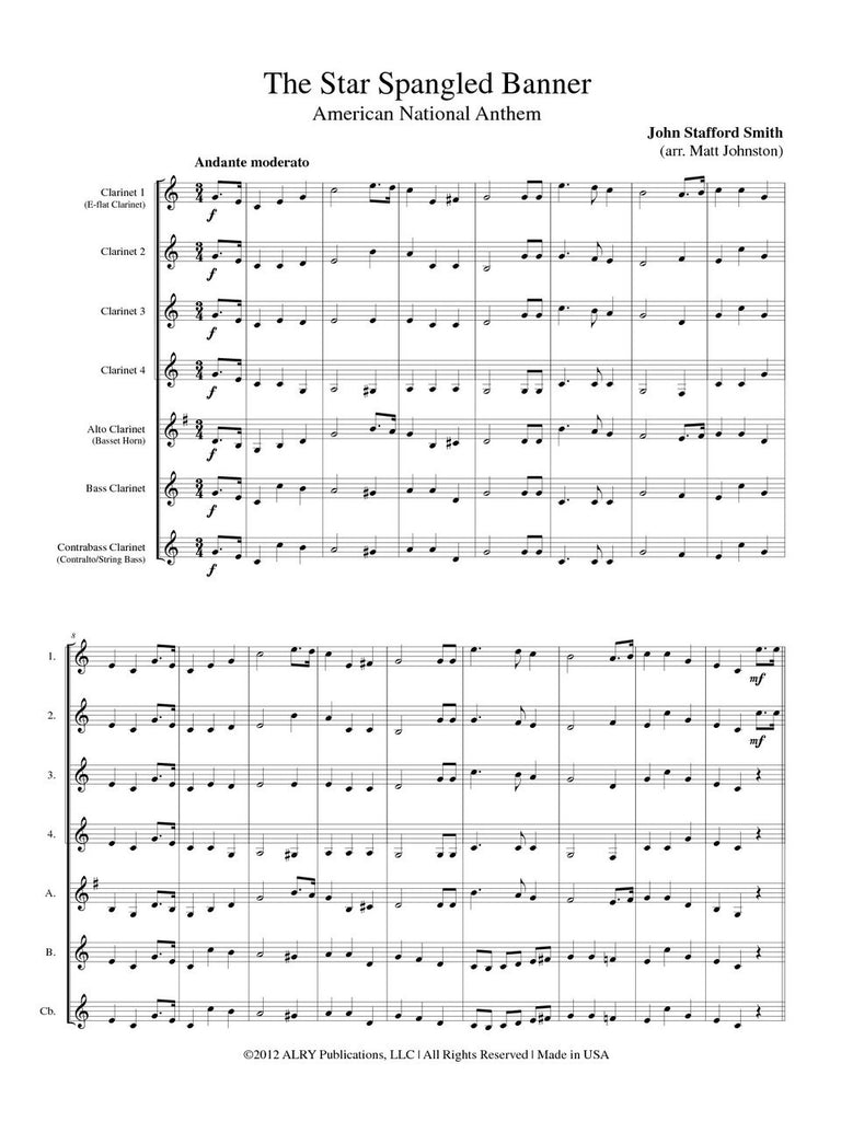 Smith (arr. Matt Johnston) - The Star Spangled Banner for Clarinet Choir