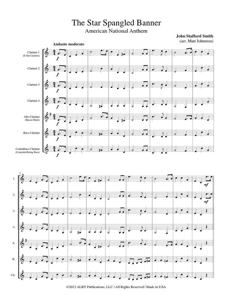 Smith (arr. Johnston) - The Star Spangled Banner for Clarinet Choir