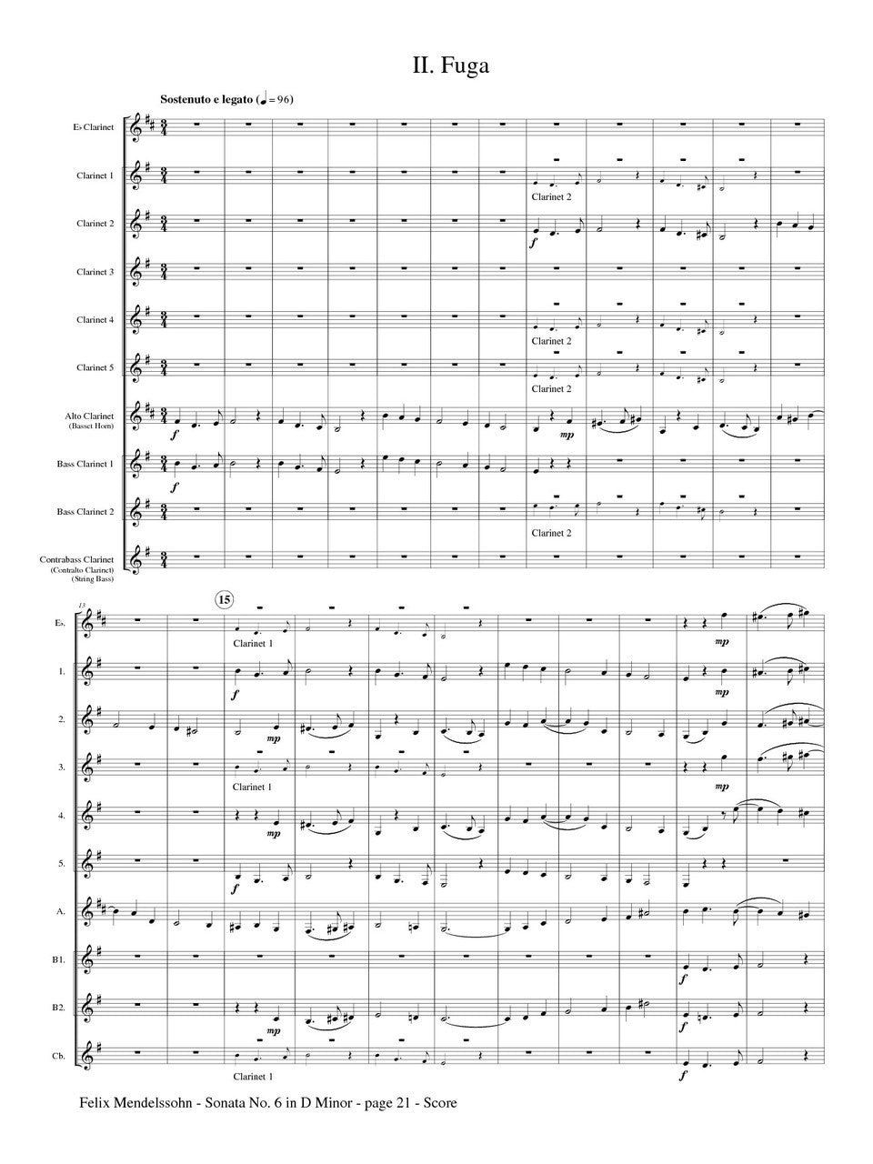 Mendelssohn (arr. Johnston) - Sonata No. 6 in D Minor for Clarinet Choir