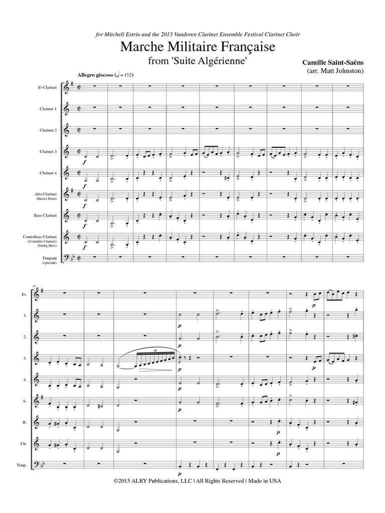 Saint-Saëns (arr. Matt Johnston) - Marche Militaire Francaise for Clarinet Choir
