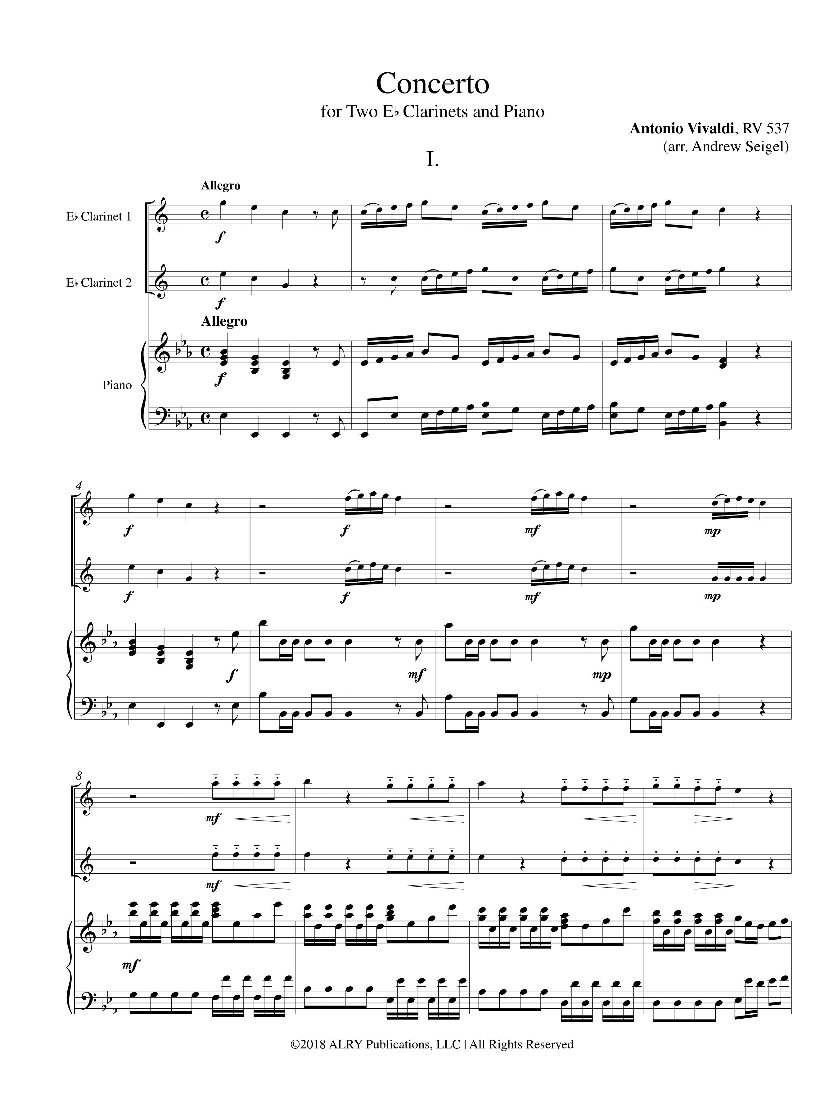 Vivaldi (arr. Seigel) - Concerto for Two E-flat Clarinets and Piano