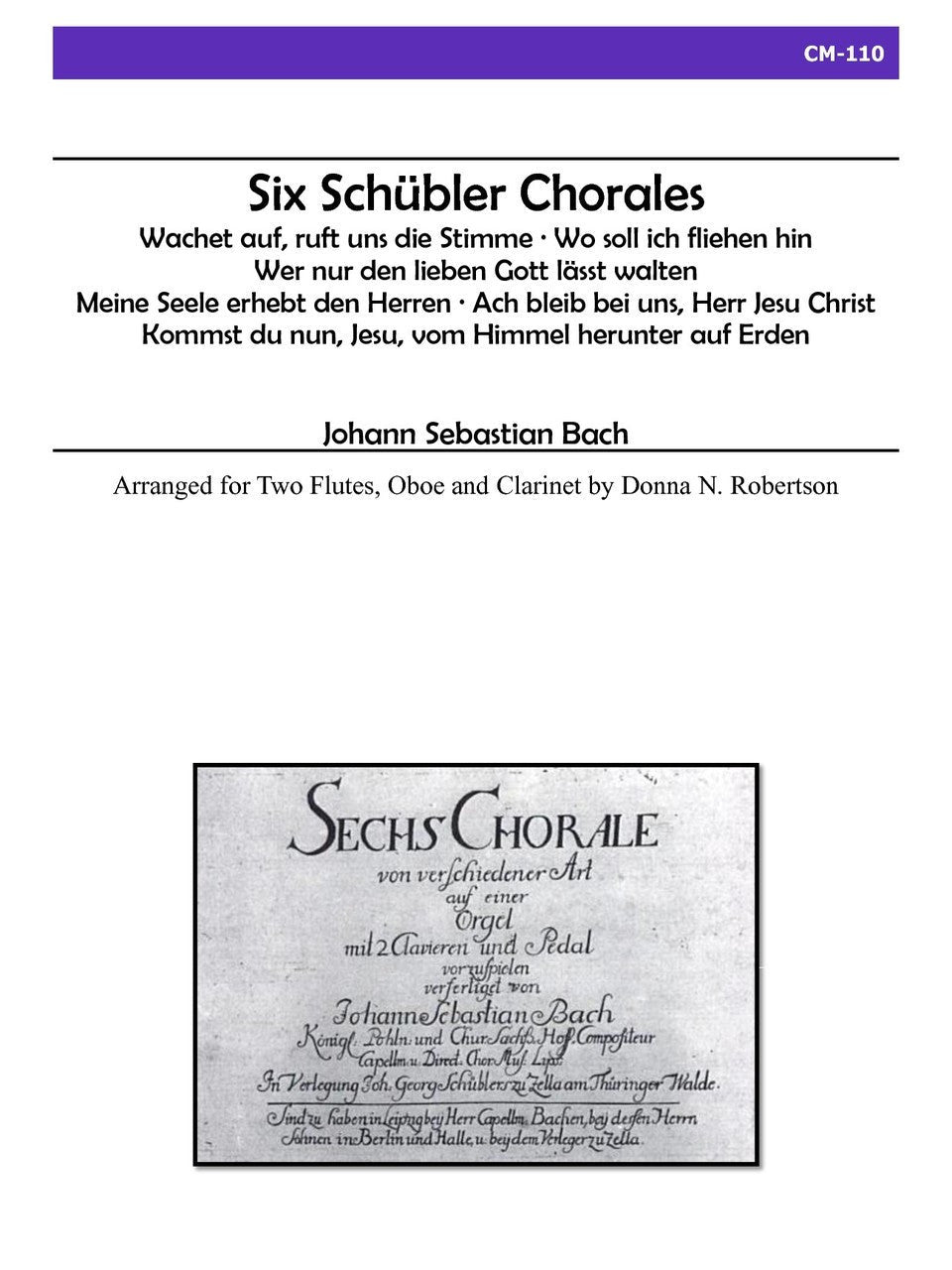 Bach (arr. Robertson) - Six Schübler Chorales for Two Flutes, Oboe, and Clarinet
