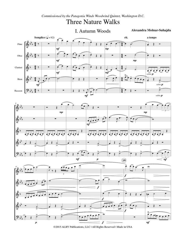Molnar-Suhajda - Three Nature Walks for Wind Quintet