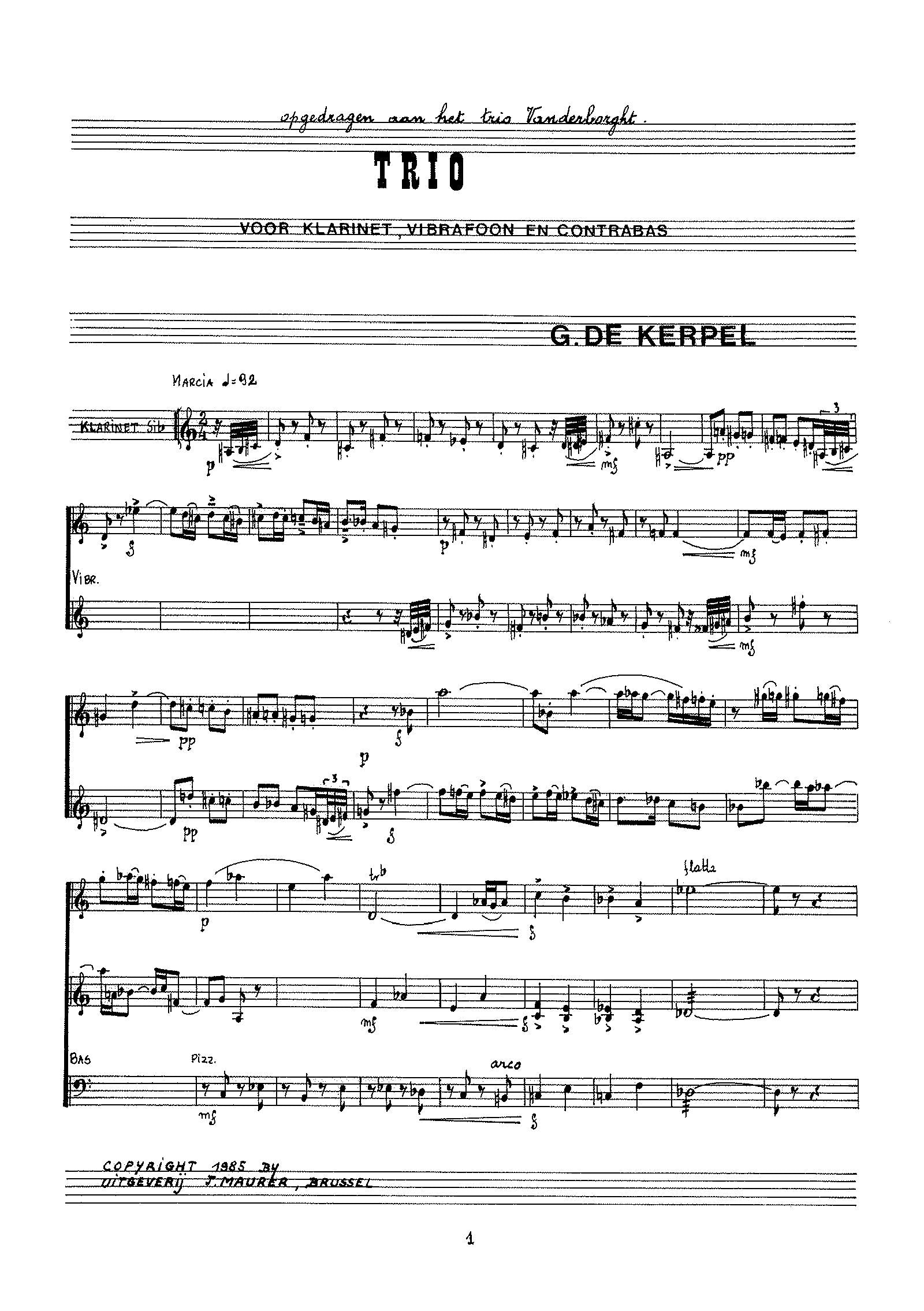 de Kerpel - Trio for Clarinet, Vibraphone, and Double Bass