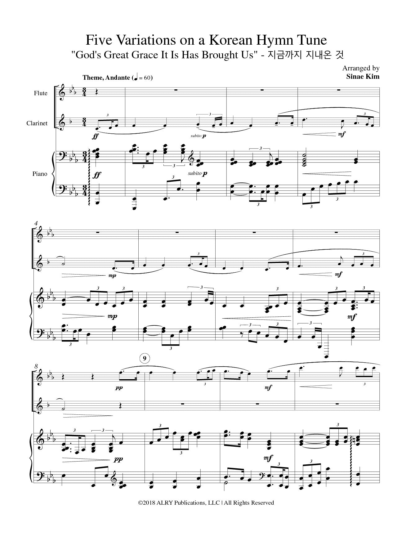 Kim - Five Variations on a Korean Hymn Tune for Flute, Clarinet, and Piano